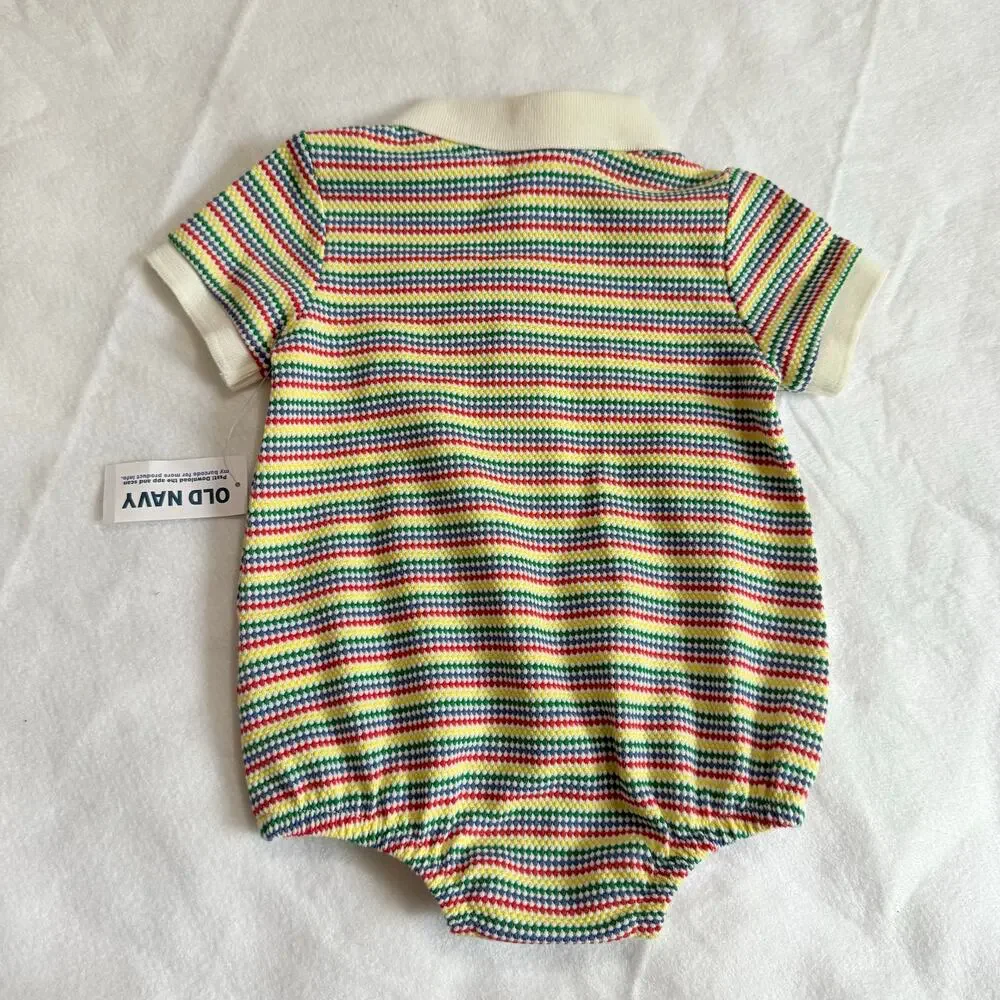 NWT Old Navy Rainbow Stripe Polo Bubble Romper Bodysuit Baby Boy 3-6 Months